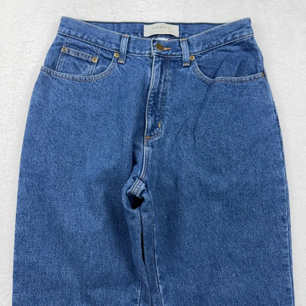 LL Bean Double L Relaxed Fit Flannel Lined Jeans Blue Plaid Womens‎ 12 Pet